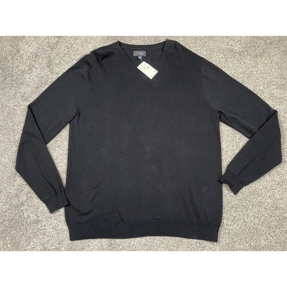 Wallin & Bros Sweater Mens XL Black V Neck Cashmere Blend Classic Preppy Top NEW